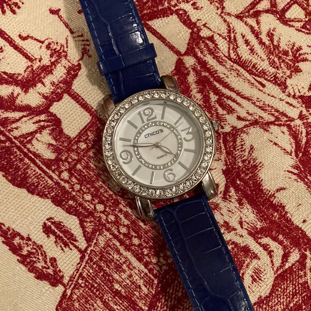 Chico's Blue Strap Watch with Crystal Accents